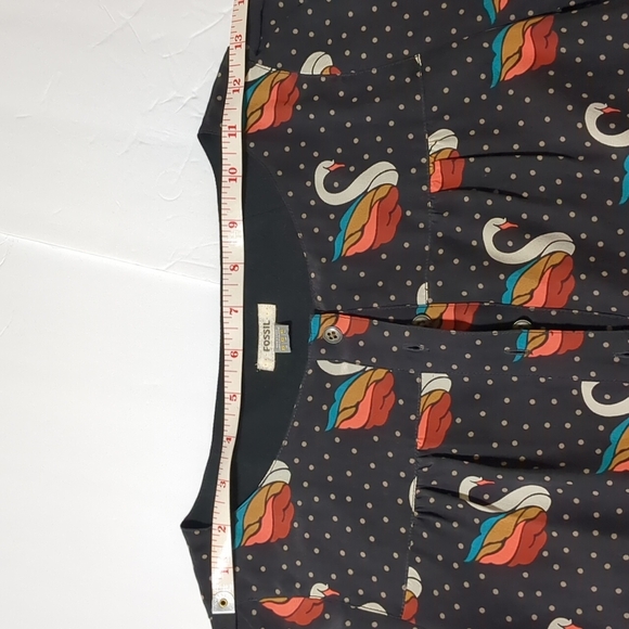 Fossil Silk Shift Brown Dress Swan Polka Dot Size XS - Picture 8 of 12